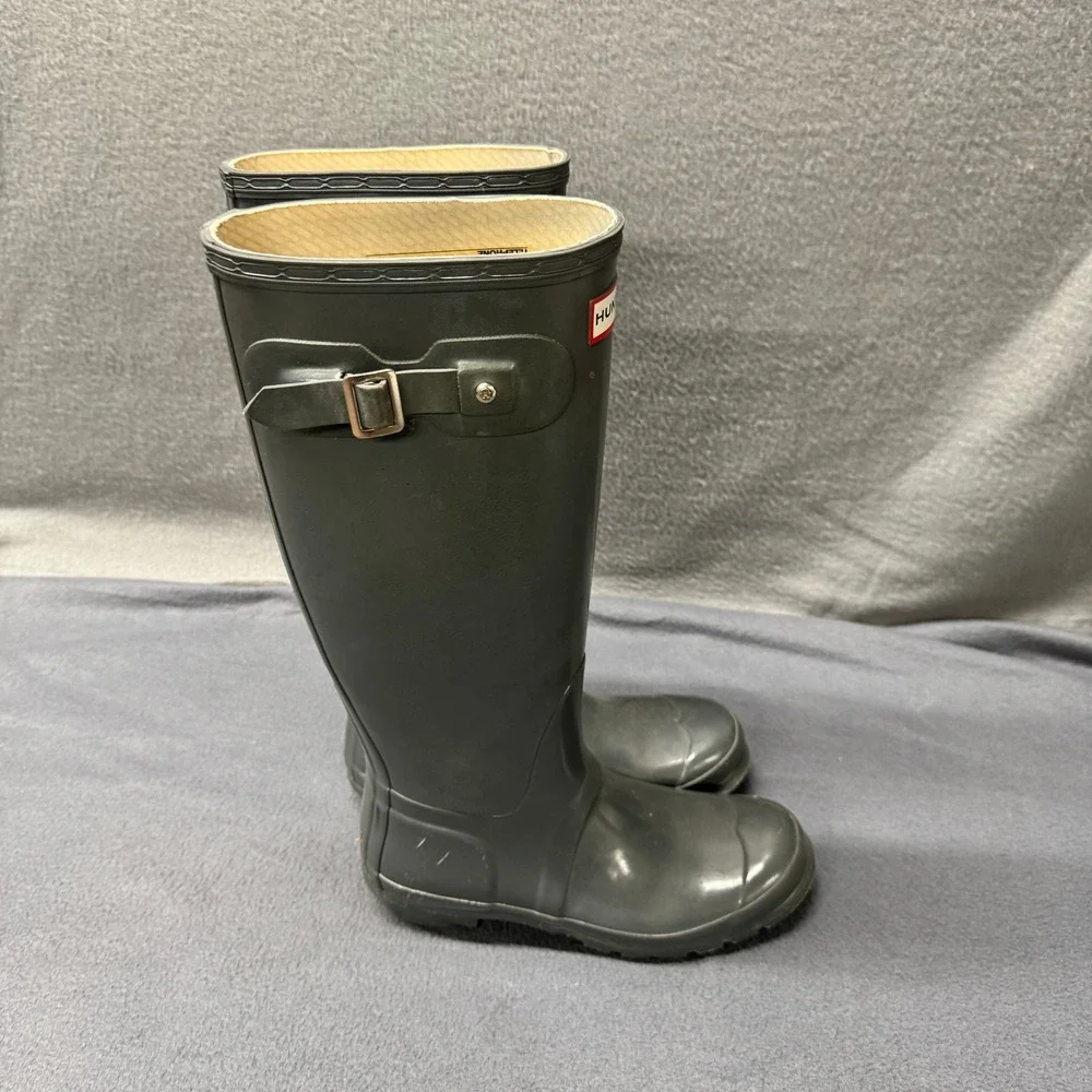 Hunter Rain Boots Womens 7 Original Gloss Gray Waterproof Pull On Outdoors